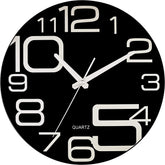 Time Whisperer: Large Decorative Black Glass Wall Clock 12 Inch Silent Non Ticking Quality Quartz Battery Operated Round Unique Modern Design for Home/Kitchen/Living Room/Bedroom/Office (Jet Black)