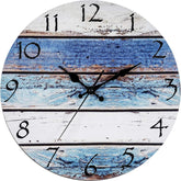Time Whisperer: Rustic Beach Wall Clock 12" Round, Silent Non Ticking Quartz Battery Operated Fiberboard Wooden Look, Vintage Shabby Beachy Ocean Coastal Nautical Decorative Kitchen Office Clocks