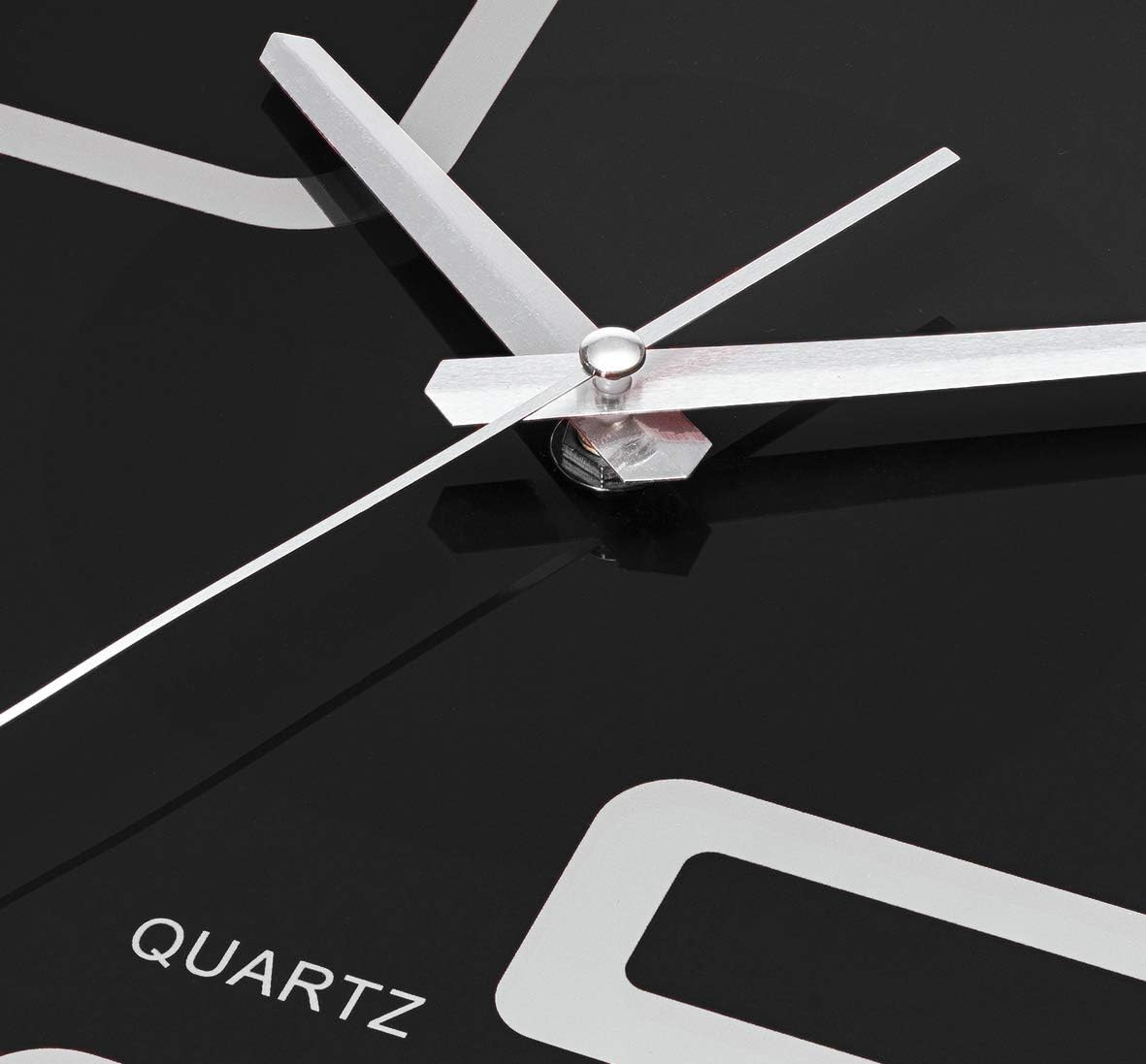 Time Whisperer:  Large Decorative Black Glass Wall Clock 12 Inch Silent Non Ticking Quality Quartz Battery Operated Round Unique Modern Design for Home/Kitchen/Living Room/Bedroom/Office (Jet Black)