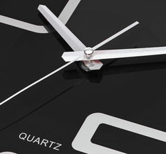 Time Whisperer:  Large Decorative Black Glass Wall Clock 12 Inch Silent Non Ticking Quality Quartz Battery Operated Round Unique Modern Design for Home/Kitchen/Living Room/Bedroom/Office (Jet Black)