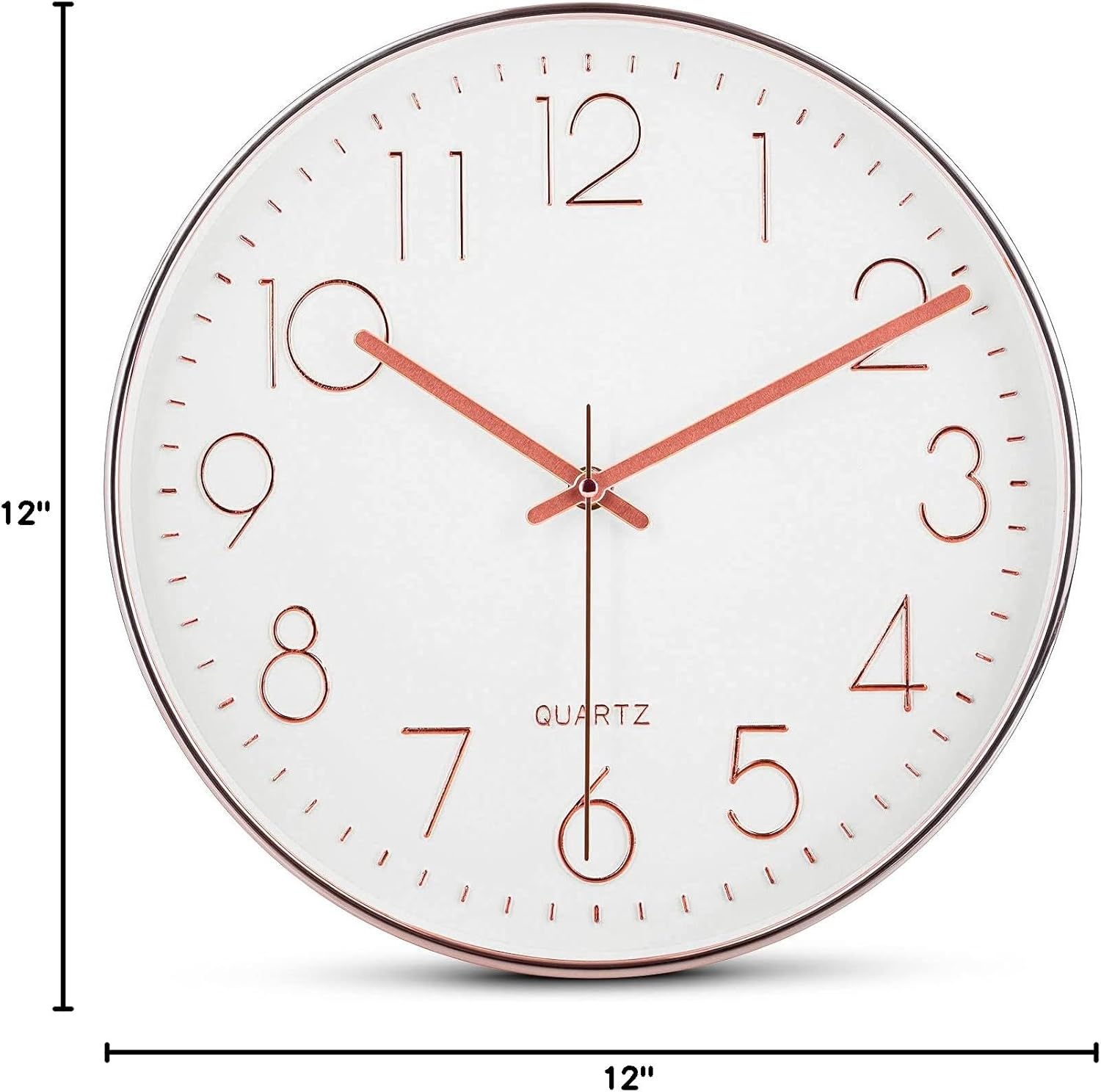 Time Whisperer:  Black Wall Clock - 12 Inch Rose Gold Silent Non Ticking Quality Quartz Battery Operated Easy to Read Decorative Modern Design for Home/Office/Kitchen/Bedroom/Living Room