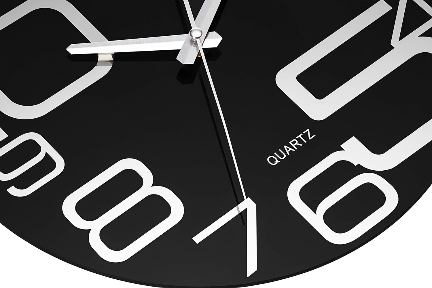 Time Whisperer:  Large Decorative Black Glass Wall Clock 12 Inch Silent Non Ticking Quality Quartz Battery Operated Round Unique Modern Design for Home/Kitchen/Living Room/Bedroom/Office (Jet Black)