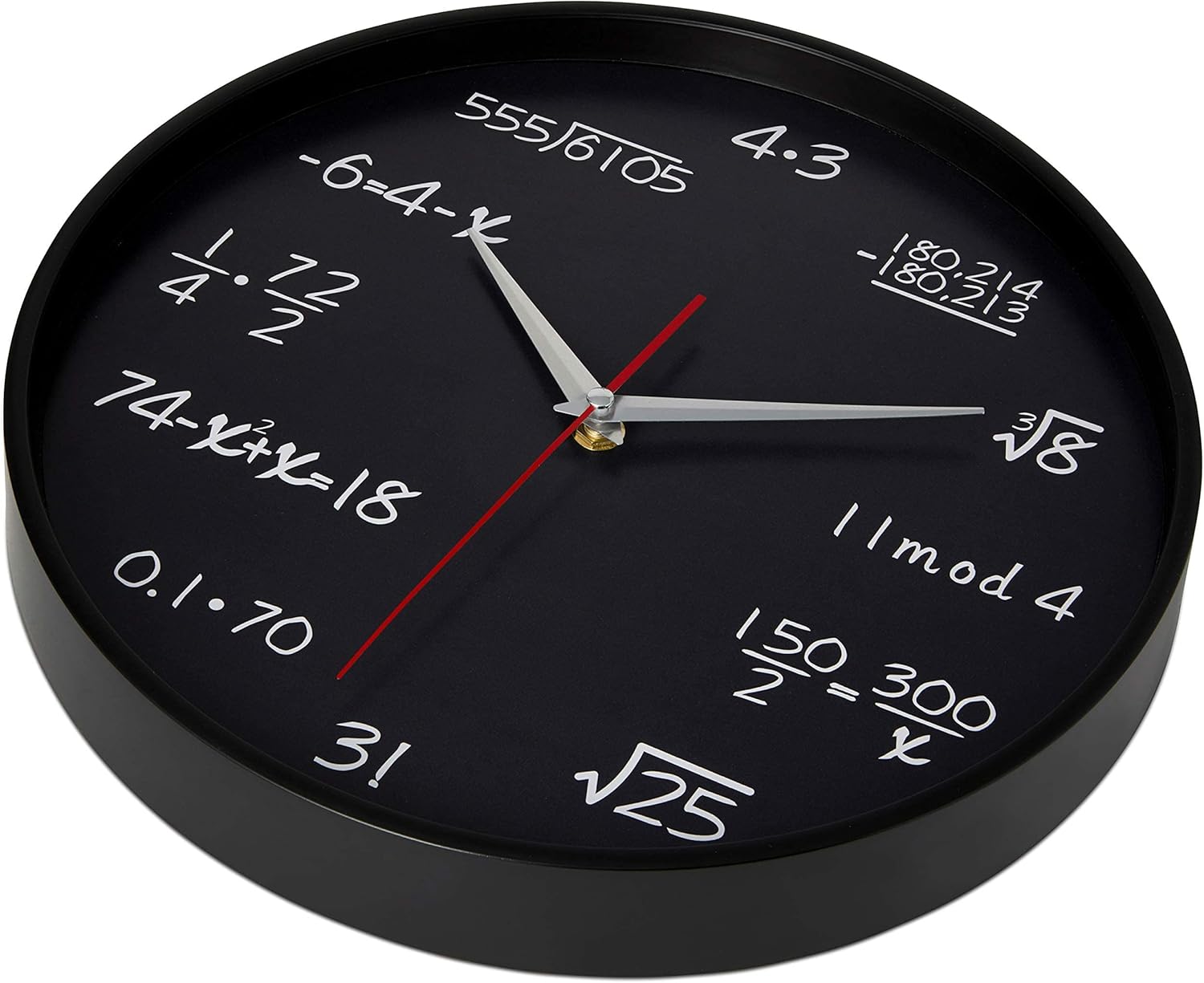 Time Whisperer:  Math Wall Clock Black 12 Inch Silent Non-Ticking Unique Gift for Teacher/Student/Engineer Graduate Quartz Round Battery Operated, Home Office School Classroom, Mathematical Equations