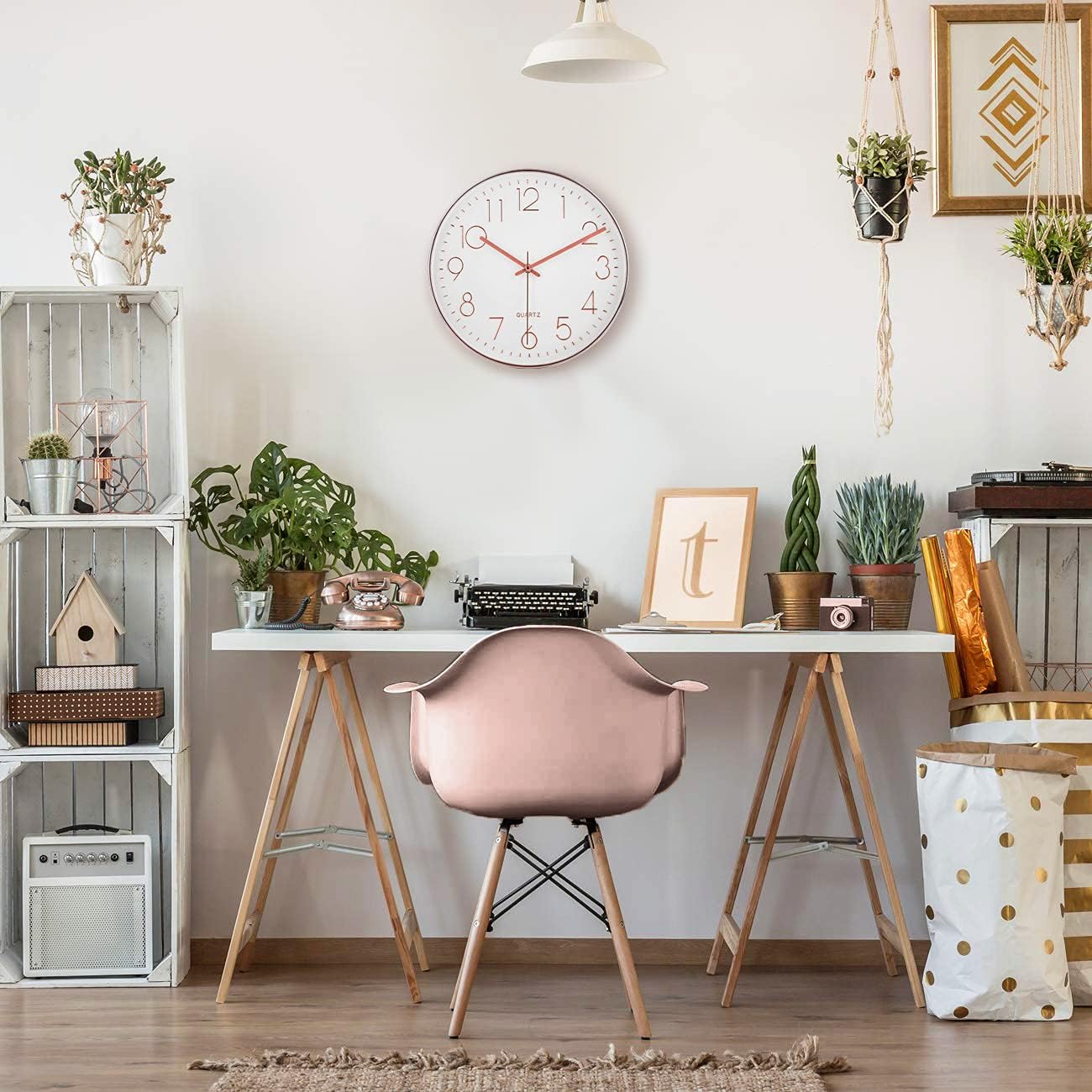 Time Whisperer:  Black Wall Clock - 12 Inch Rose Gold Silent Non Ticking Quality Quartz Battery Operated Easy to Read Decorative Modern Design for Home/Office/Kitchen/Bedroom/Living Room