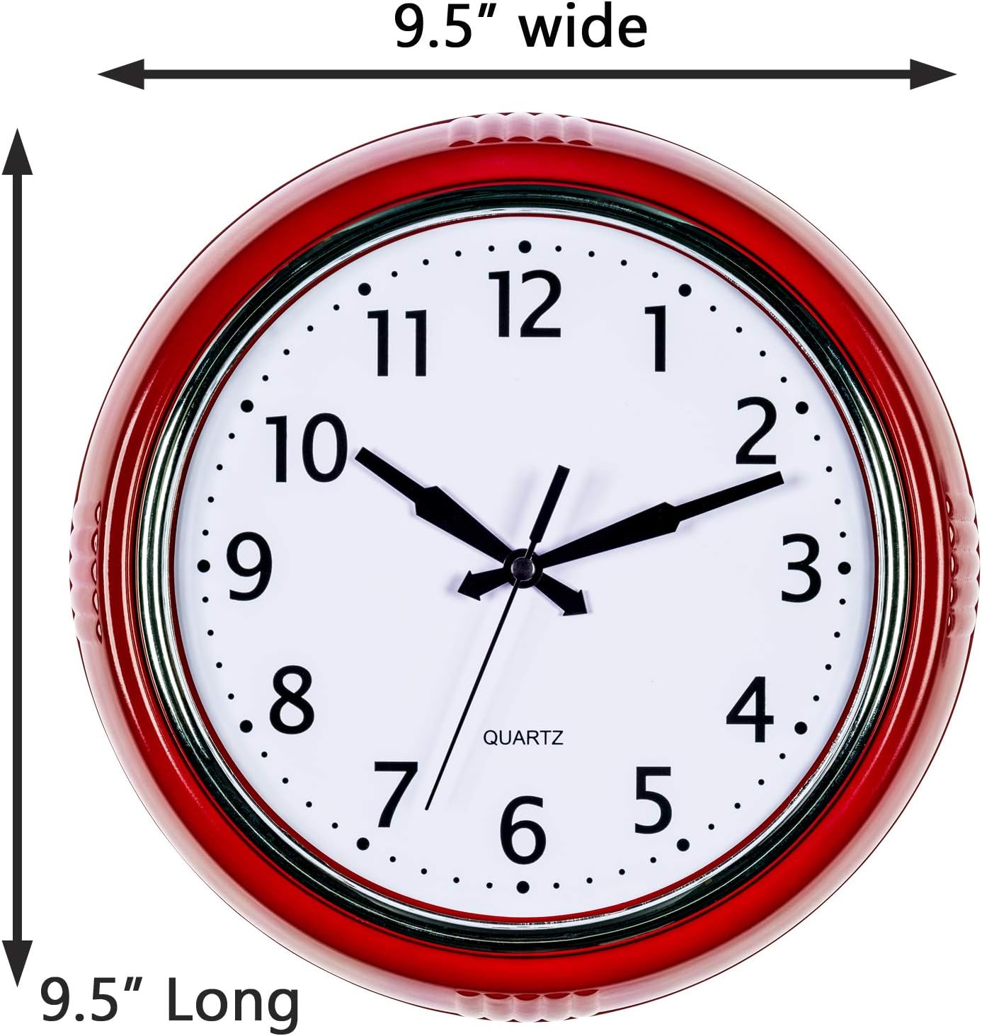 Time Whisperer:  Retro Wall Clock 12 Inch Red Kitchen 50's Vintage Design Round Silent Non Ticking Battery Operated Quality Quartz Clock for Home Office School or Classroom
