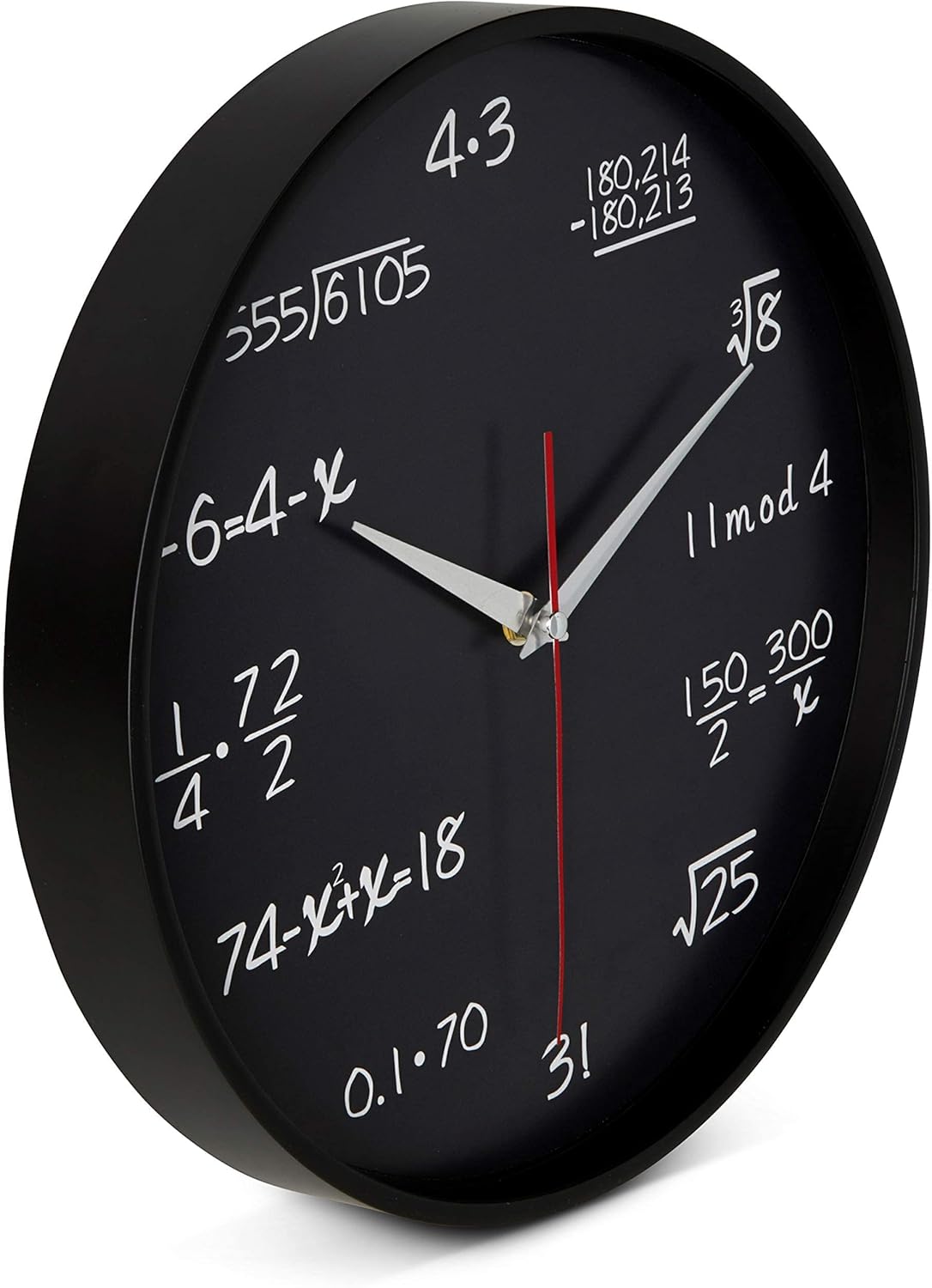 Time Whisperer:  Math Wall Clock Black 12 Inch Silent Non-Ticking Unique Gift for Teacher/Student/Engineer Graduate Quartz Round Battery Operated, Home Office School Classroom, Mathematical Equations