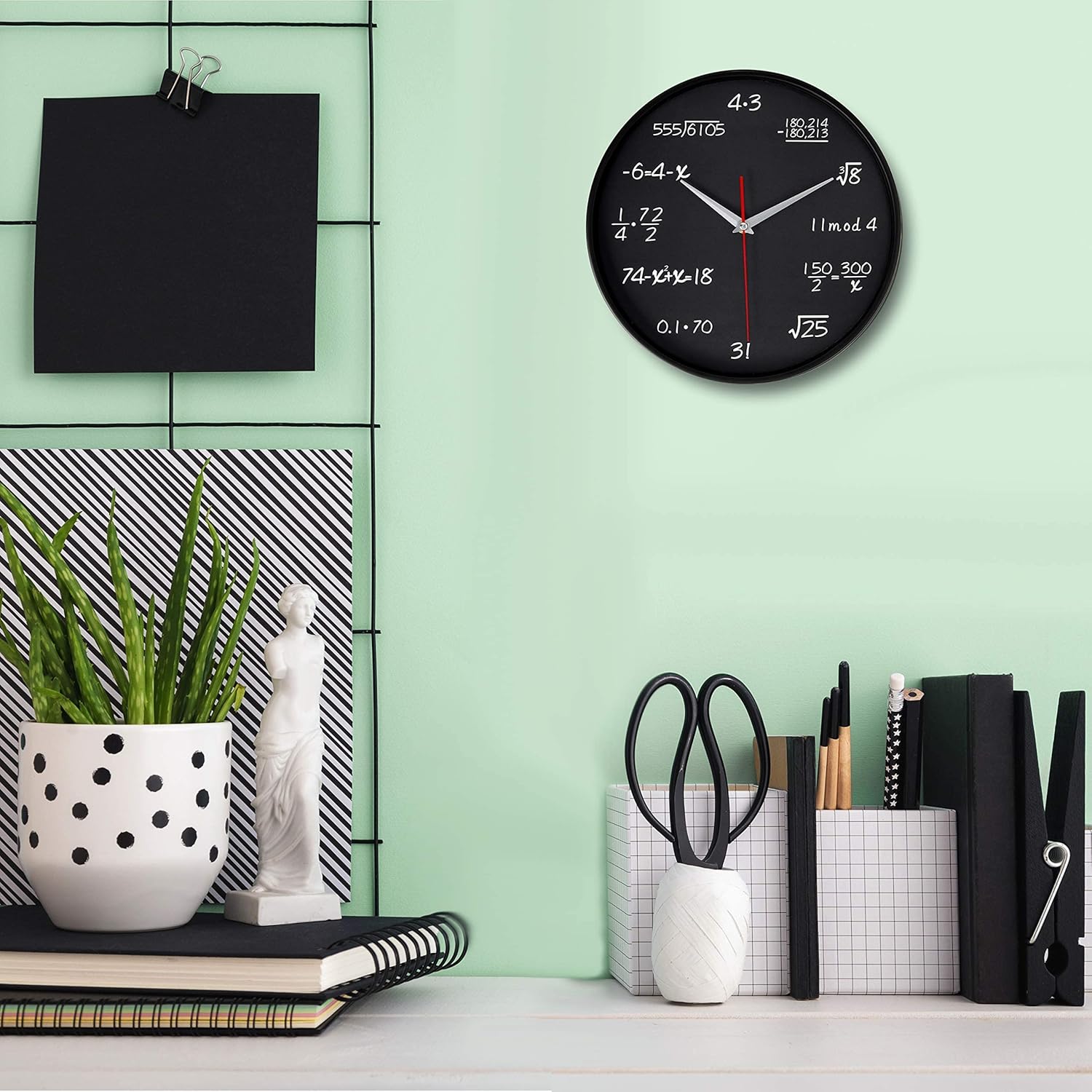 Time Whisperer:  Math Wall Clock Black 12 Inch Silent Non-Ticking Unique Gift for Teacher/Student/Engineer Graduate Quartz Round Battery Operated, Home Office School Classroom, Mathematical Equations