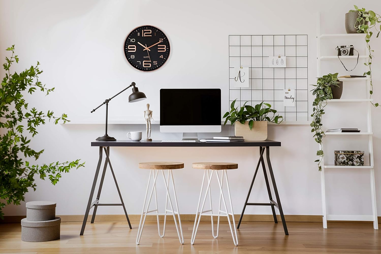 Time Whisperer:  Black Wall Clock - 12 Inch Rose Gold Silent Non Ticking Quality Quartz Battery Operated Easy to Read Decorative Modern Design for Home/Office/Kitchen/Bedroom/Living Room