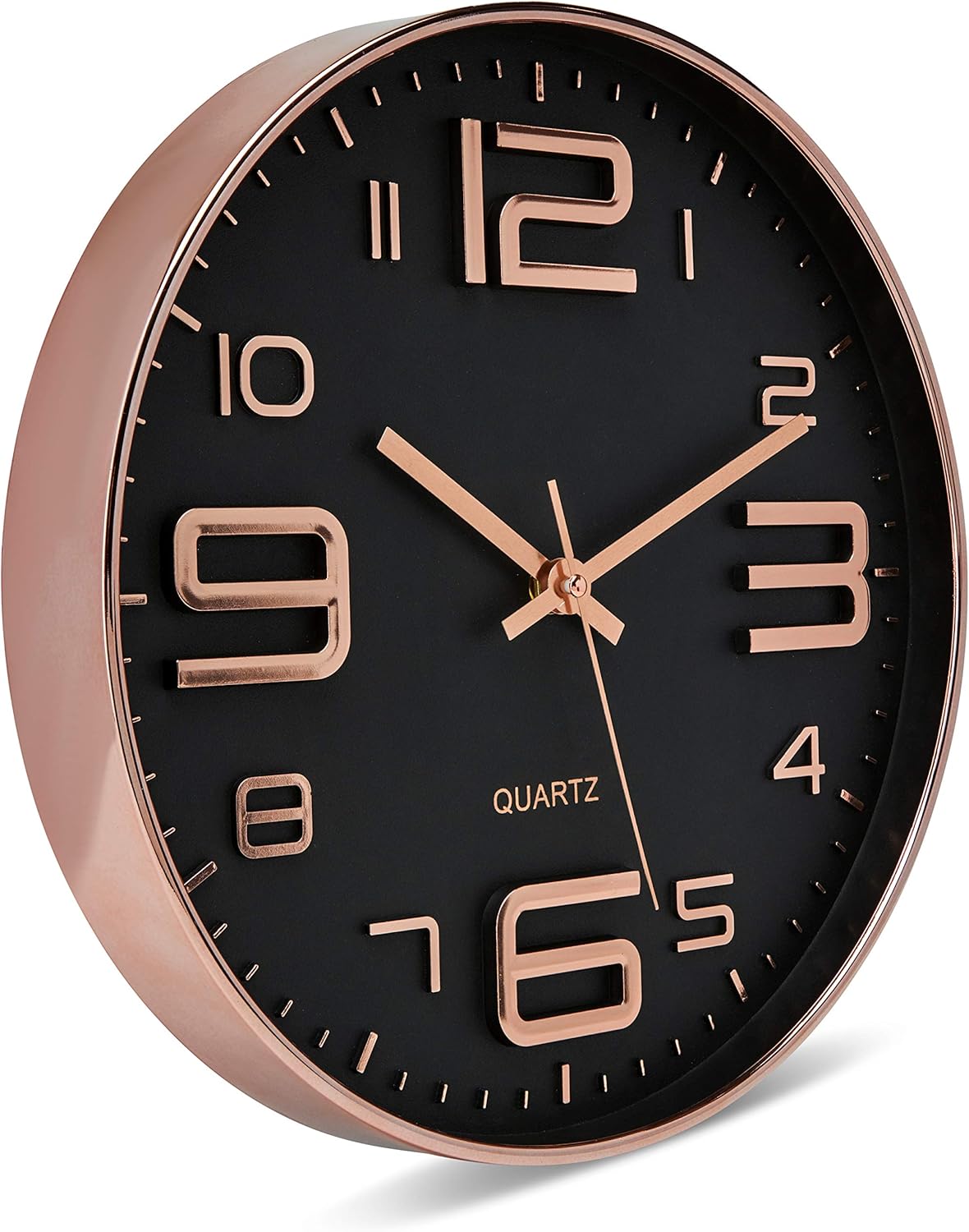 Time Whisperer:  Black Wall Clock - 12 Inch Rose Gold Silent Non Ticking Quality Quartz Battery Operated Easy to Read Decorative Modern Design for Home/Office/Kitchen/Bedroom/Living Room