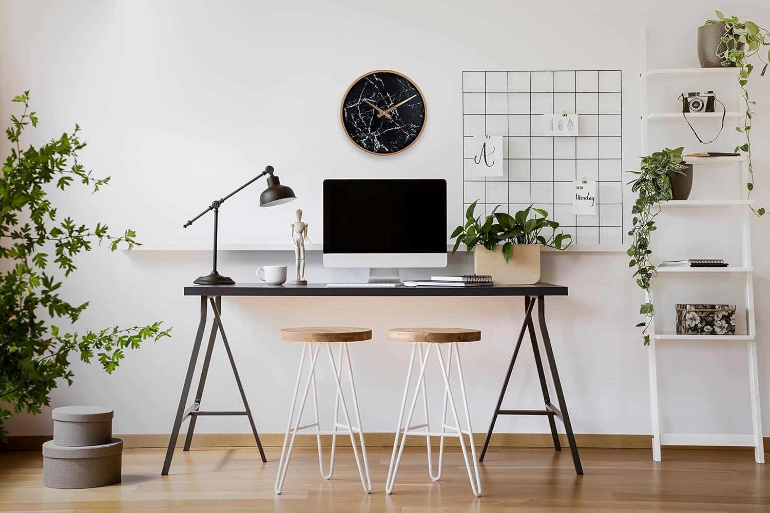 Time Whisperer:  Modern Wall Clock 13 Inch Noiseless Silent Non Ticking Decorative Stylish Black Marble Look and Metal Rose Gold Frame for Home Kitchen Office Living Room Bedroom