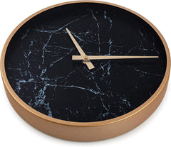 Time Whisperer:  Modern Wall Clock 13 Inch Noiseless Silent Non Ticking Decorative Stylish Black Marble Look and Metal Rose Gold Frame for Home Kitchen Office Living Room Bedroom