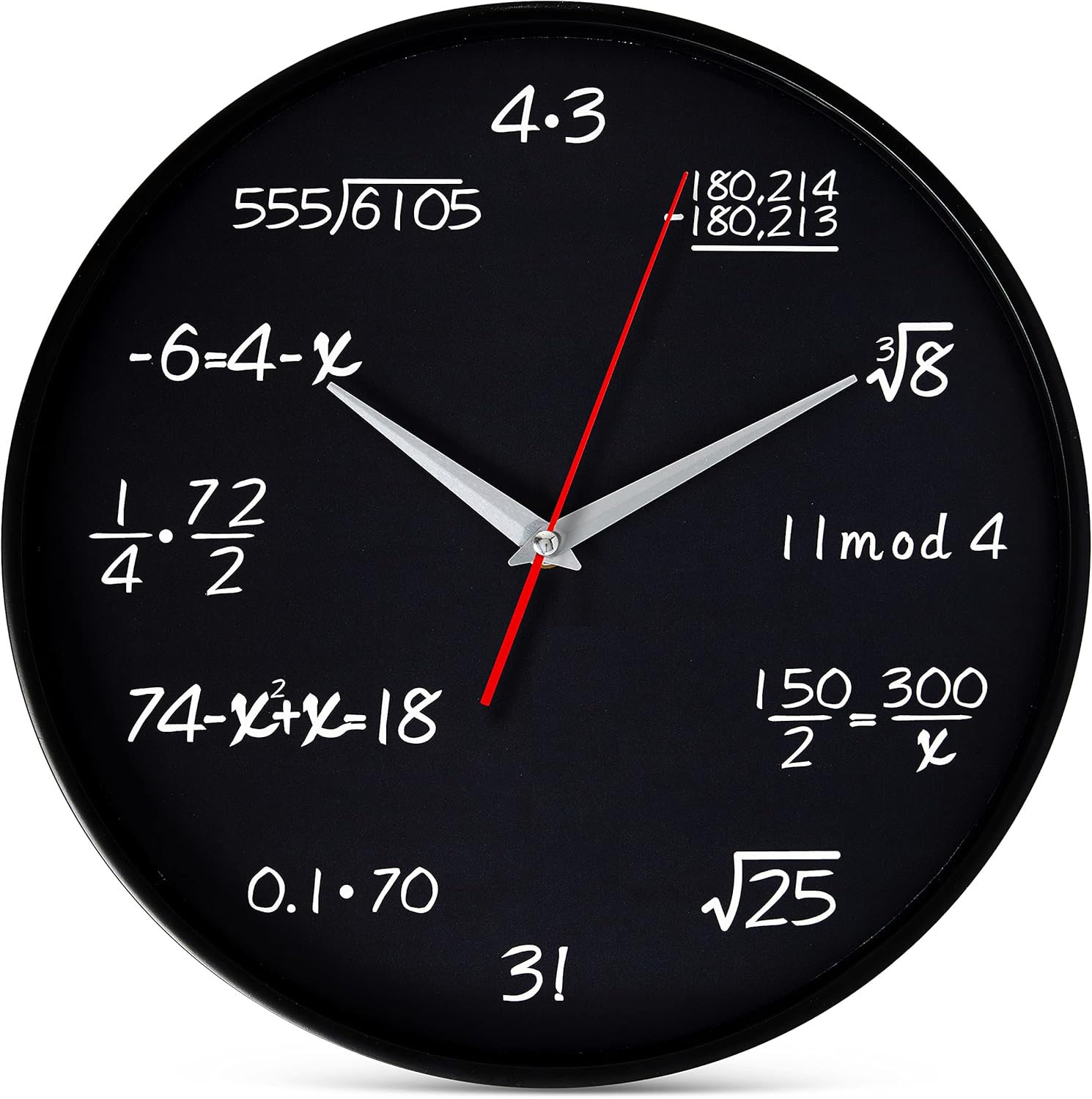 Time Whisperer:  Math Wall Clock Black 12 Inch Silent Non-Ticking Unique Gift for Teacher/Student/Engineer Graduate Quartz Round Battery Operated, Home Office School Classroom, Mathematical Equations