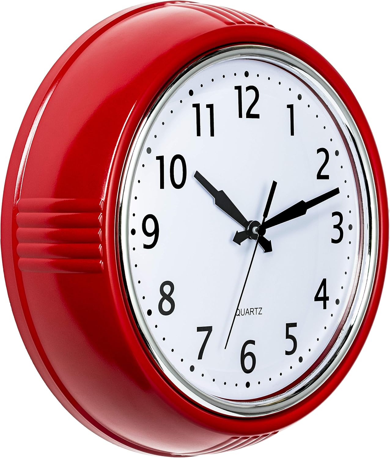 Time Whisperer:  Retro Wall Clock 12 Inch Red Kitchen 50's Vintage Design Round Silent Non Ticking Battery Operated Quality Quartz Clock for Home Office School or Classroom
