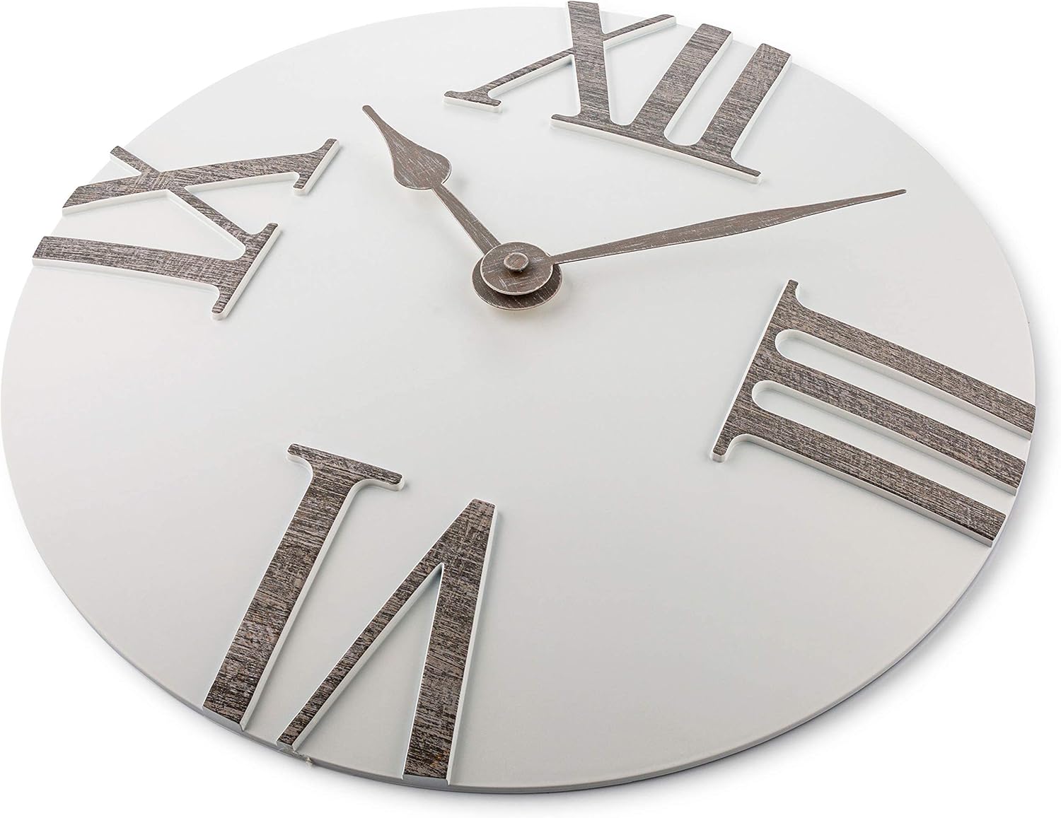 Time Whisperer:  Wall Clock Silent Non-Ticking 12 Inch Modern White and Grey Unique Convex, Quality Quartz Battery Operated Roman Numeral for Home Living/Dining Room, Office Kitchen Bedroom Clocks