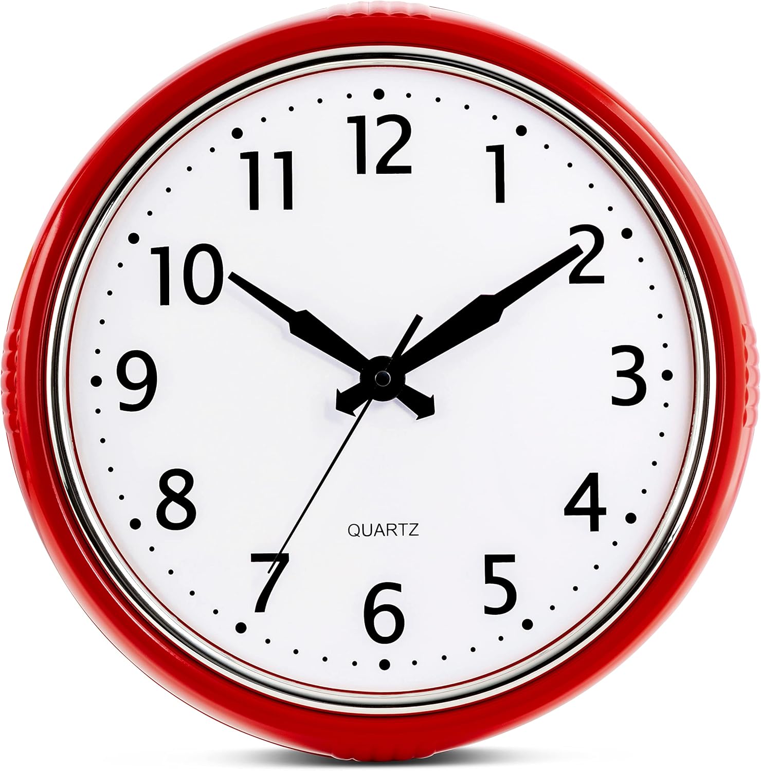 Time Whisperer:  Retro Wall Clock 12 Inch Red Kitchen 50's Vintage Design Round Silent Non Ticking Battery Operated Quality Quartz Clock for Home Office School or Classroom