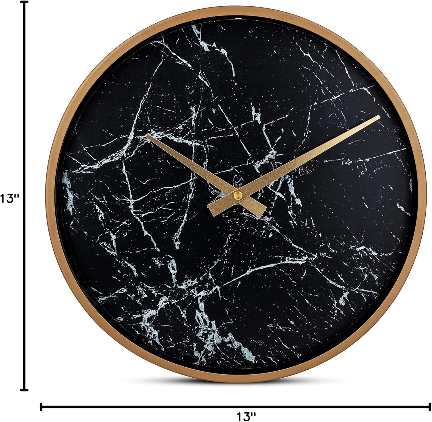 Time Whisperer:  Modern Wall Clock 13 Inch Noiseless Silent Non Ticking Decorative Stylish Black Marble Look and Metal Rose Gold Frame for Home Kitchen Office Living Room Bedroom