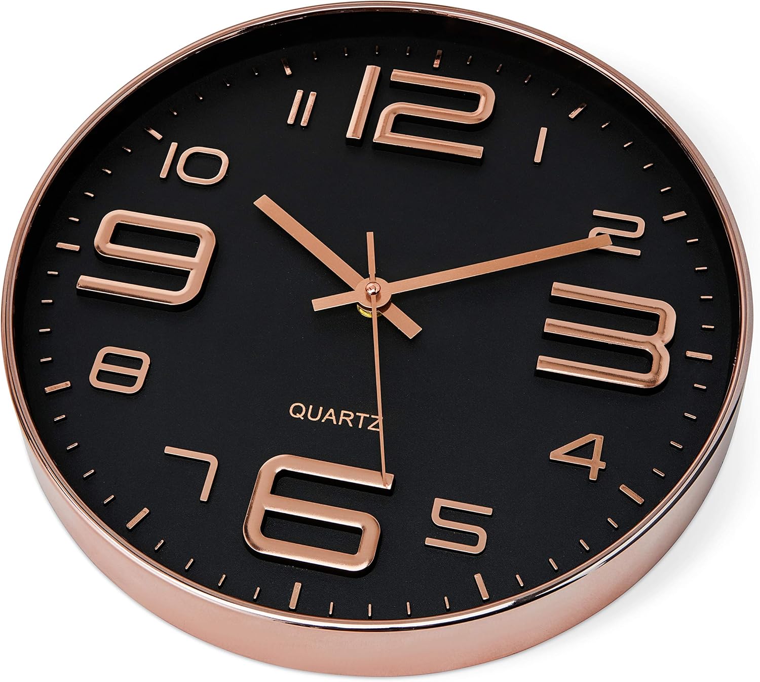Time Whisperer:  Black Wall Clock - 12 Inch Rose Gold Silent Non Ticking Quality Quartz Battery Operated Easy to Read Decorative Modern Design for Home/Office/Kitchen/Bedroom/Living Room