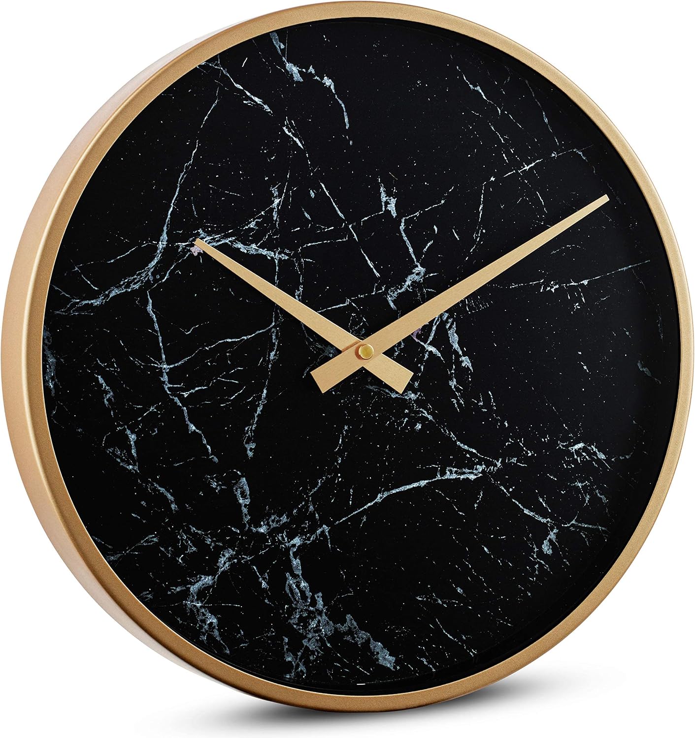Time Whisperer:  Modern Wall Clock 13 Inch Noiseless Silent Non Ticking Decorative Stylish Black Marble Look and Metal Rose Gold Frame for Home Kitchen Office Living Room Bedroom