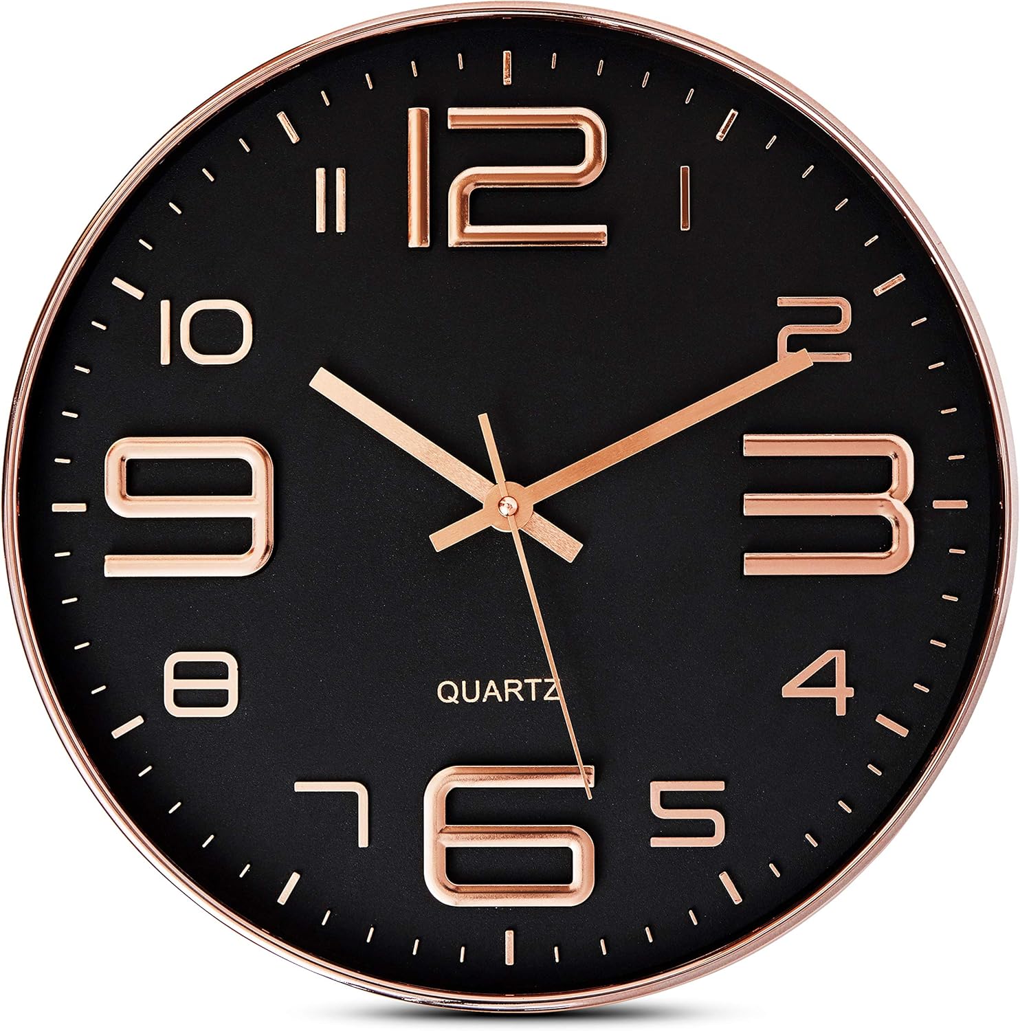 Time Whisperer:  Black Wall Clock - 12 Inch Rose Gold Silent Non Ticking Quality Quartz Battery Operated Easy to Read Decorative Modern Design for Home/Office/Kitchen/Bedroom/Living Room