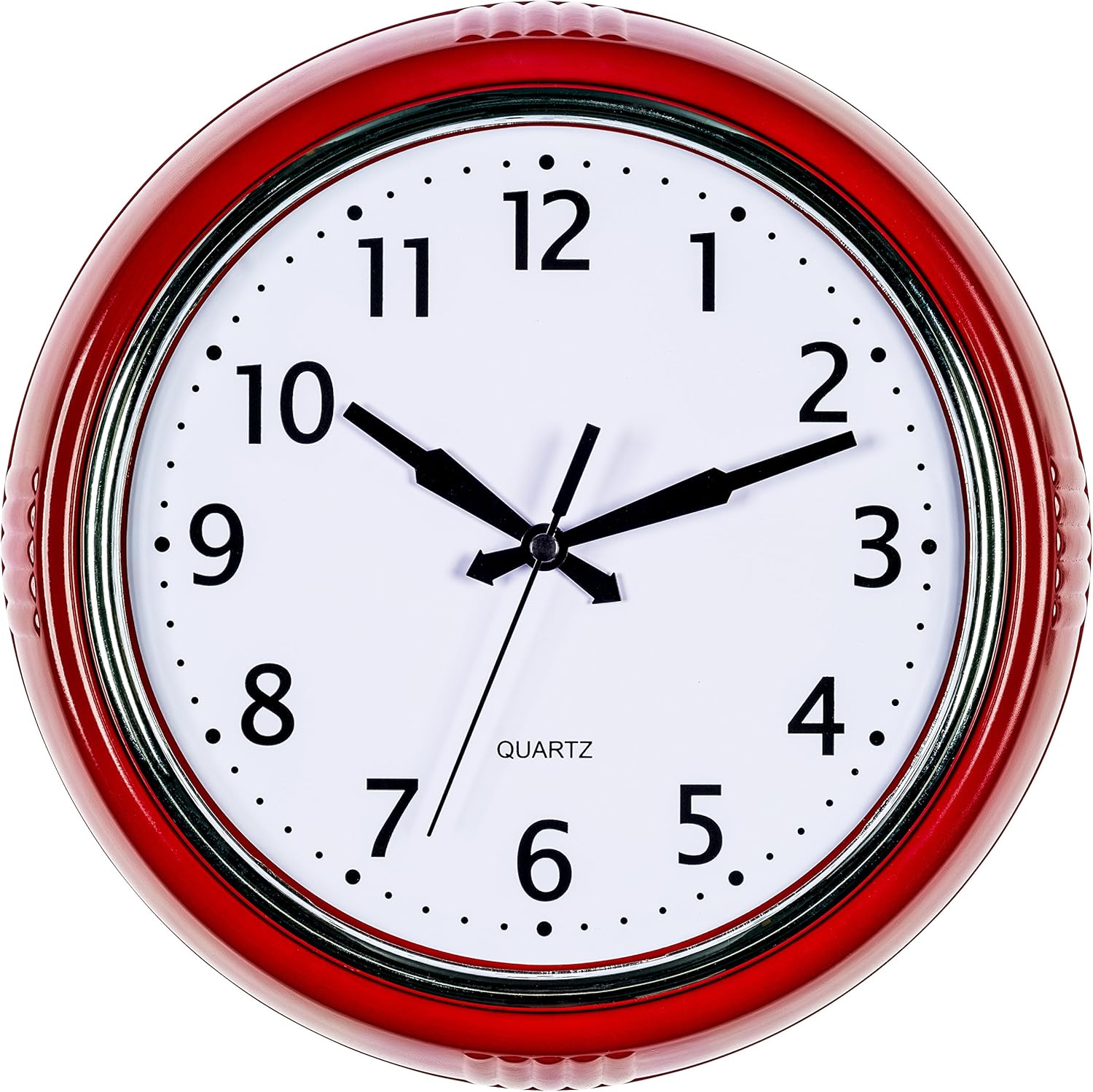 Time Whisperer:  Retro Wall Clock 12 Inch Red Kitchen 50's Vintage Design Round Silent Non Ticking Battery Operated Quality Quartz Clock for Home Office School or Classroom